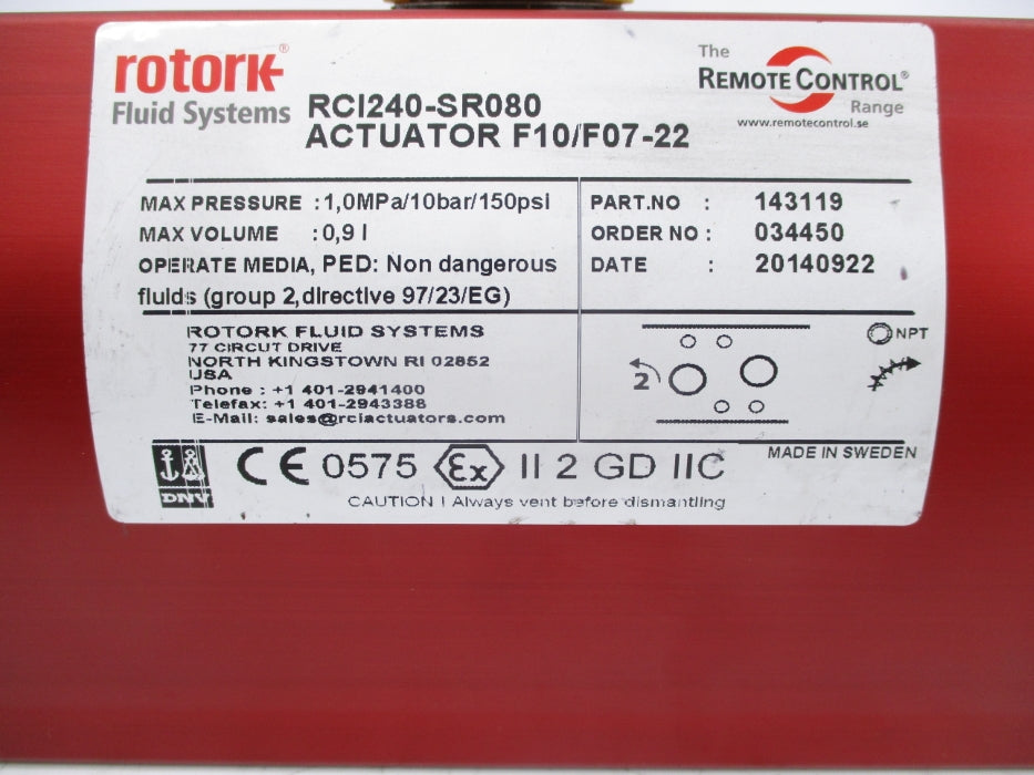ROTORK RCI240-SR080 150PSI NSNP