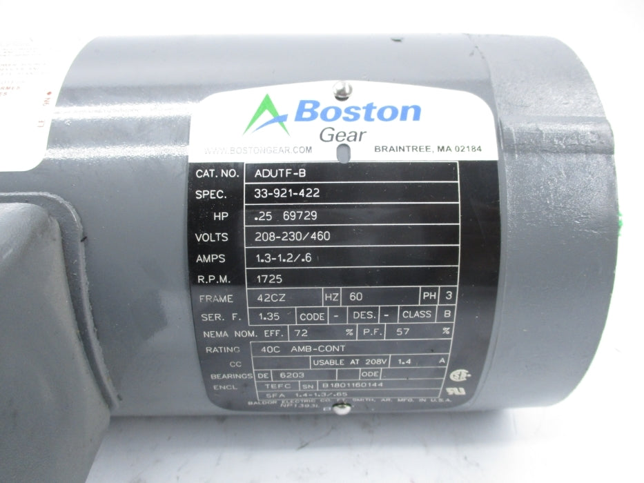 BOSTON GEAR ADUTF-B 33-921-422 208-230/460V 1.3-1.2/.6A NSNP