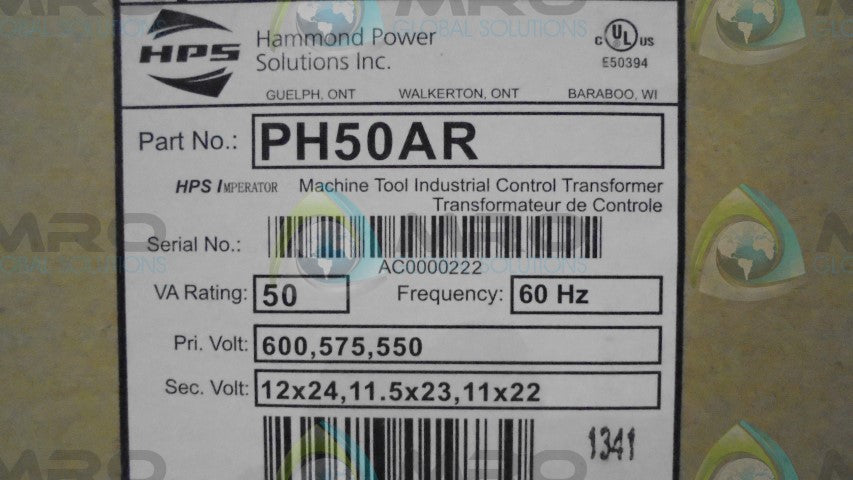 HAMMOND POWER SOLUTIONS INC. PH50AR CONTROL TRANSFORMER *NEW IN BOX*