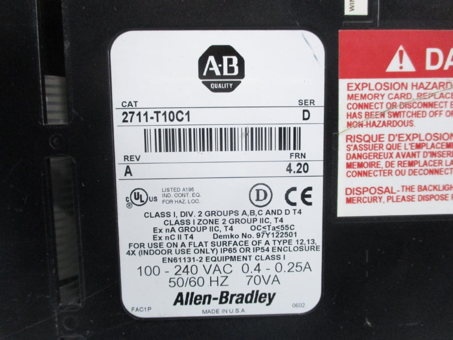 ALLEN BRADLEY 2711-T10C1 SER. D F/W 4.20 NSNP