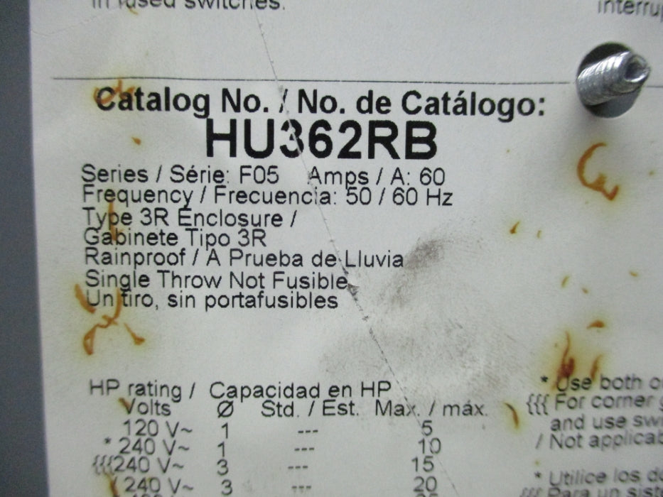 SQUARE D HU362RB SER. F05 UNMP