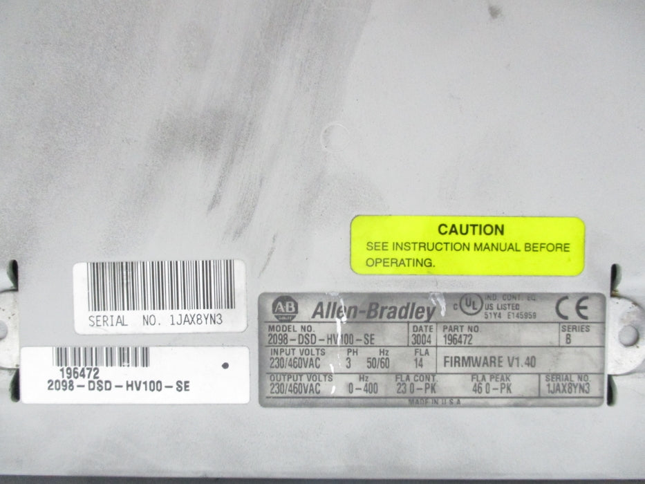 ALLEN BRADLEY 2098-DSD-HV100-SE SER. B F/W V1.40 UNMP