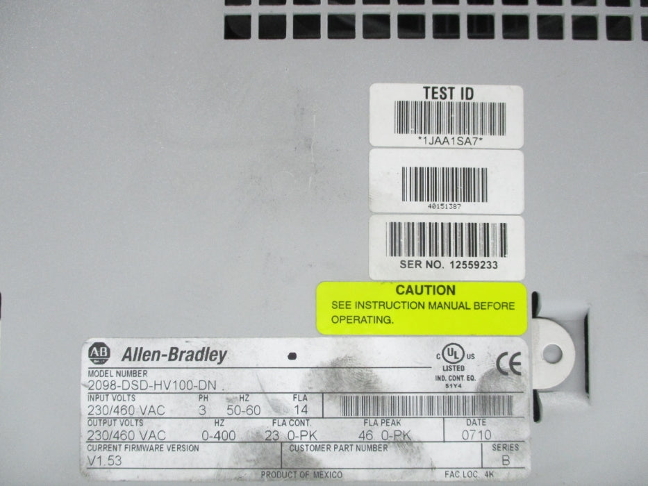 ALLEN BRADLEY 2098-DSD-HV100-DN SER. B F/W V1.53 UNMP