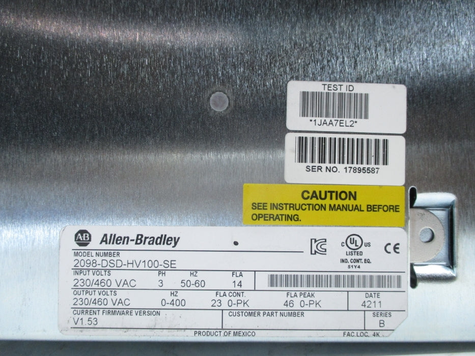 ALLEN BRADLEY 2098-DSD-HV100-SE SER. B F/W V1.53 UNMP