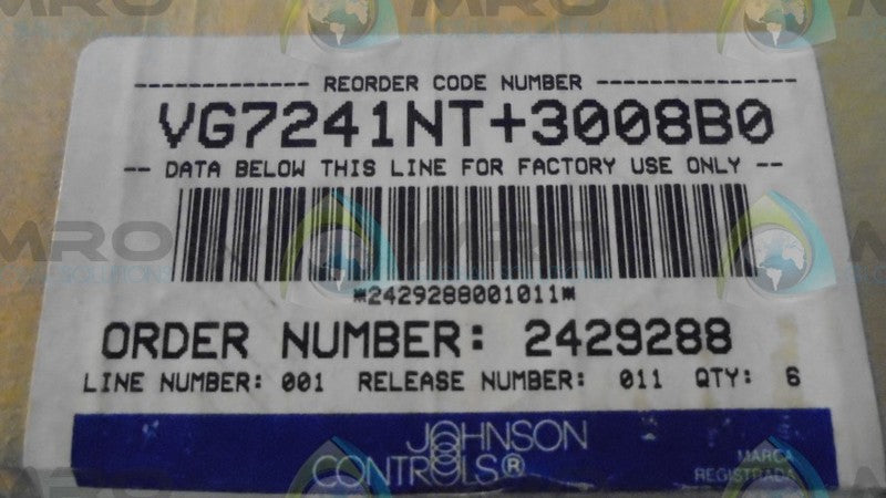 JOHNSON CONTROLS VG7241NT-3008E ACTUATOR W/1" GLOBE VALVE * FACTORY SEALED *