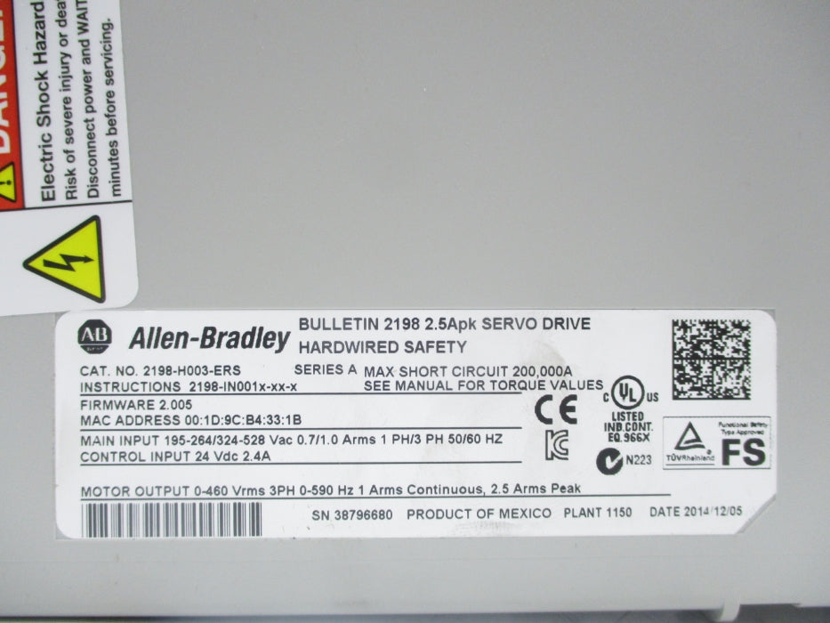 ALLEN BRADLEY 2198-H003-ERS SER. A F/W 2.005 NSNP