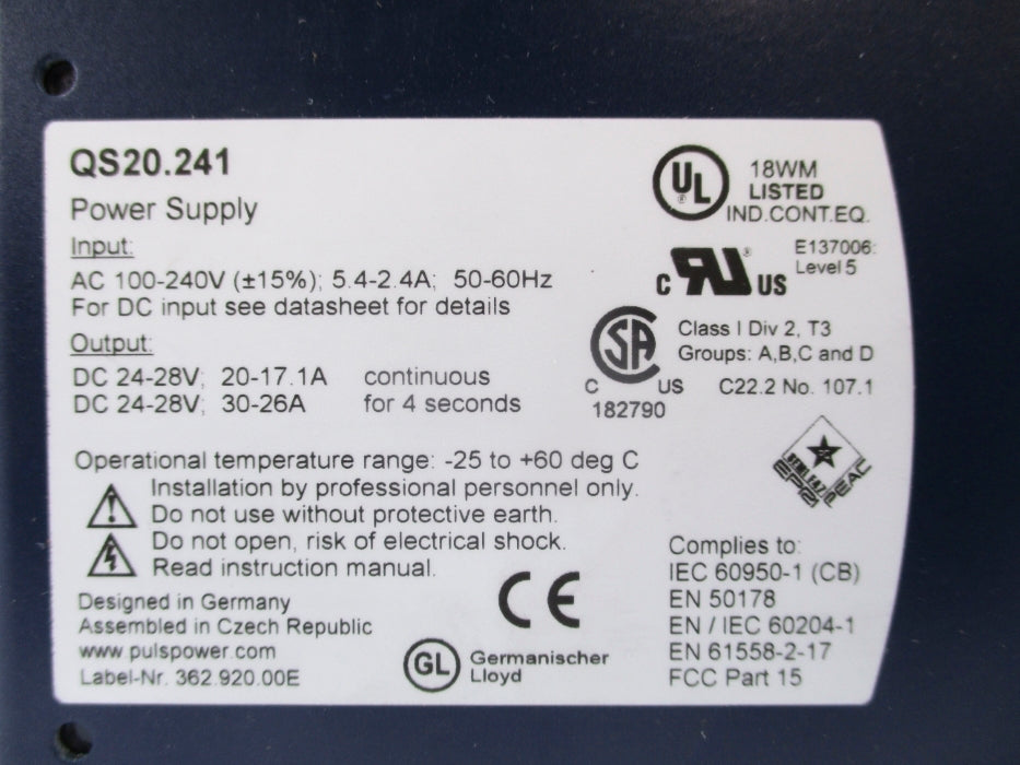 PULS QS20.241 100-240VAC 5.4-2.4A NSNP