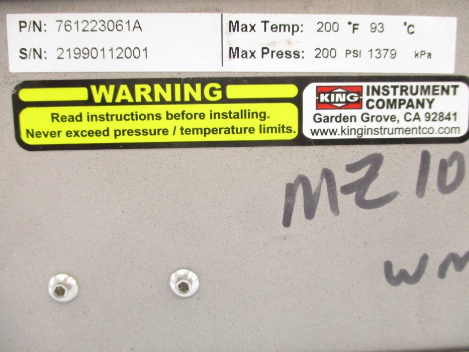KING INSTRUMENT 761223061A 200-1500 200PSI NSNP