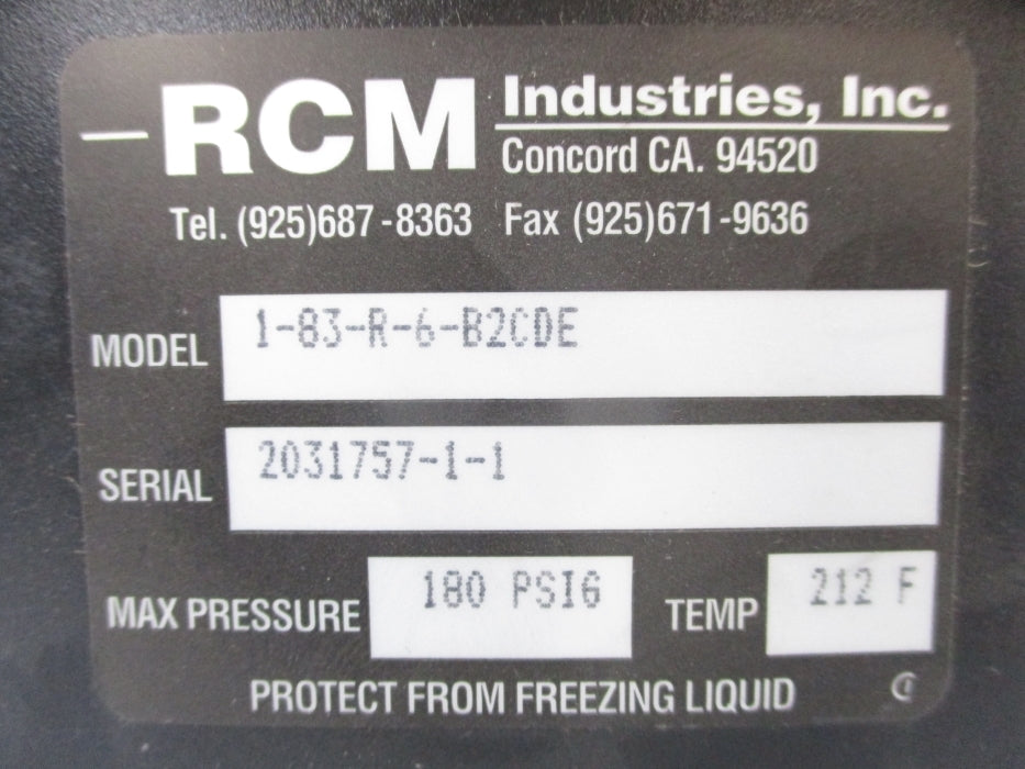RCM INDUSTRIES 1-83-R-6-B2CDE .5-6.0 180PSI NSNP