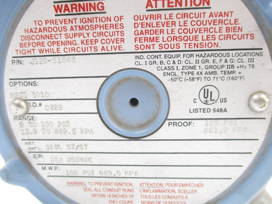 UNITED ELECTRIC J120-S156B 125PSI NSNP