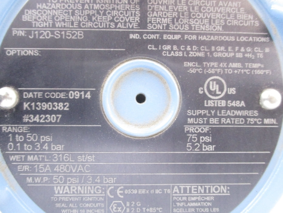 UNITED ELECTRIC J120-S152B 75PSI NSNP