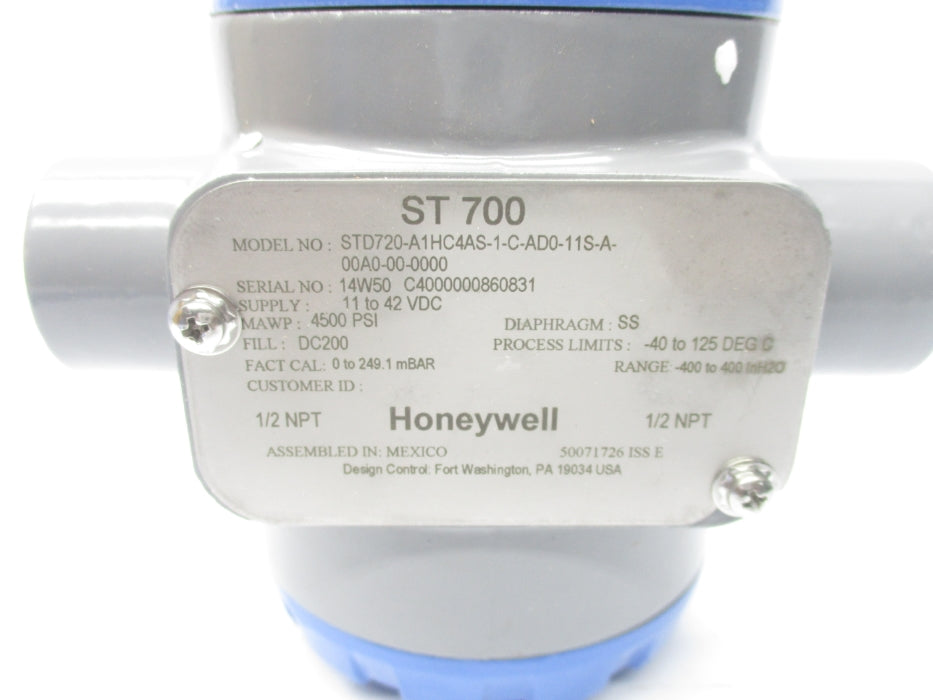 HONEYWELL STD720-A1HC4AS-1-C-AD0-11S-A-00A0-00-0000 4500PSI NSNP