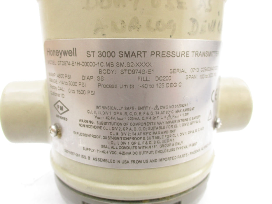 HONEYWELL STD974-E1H-00000-1C,MB,SM,S2-XXXX 4500PSI UNMP