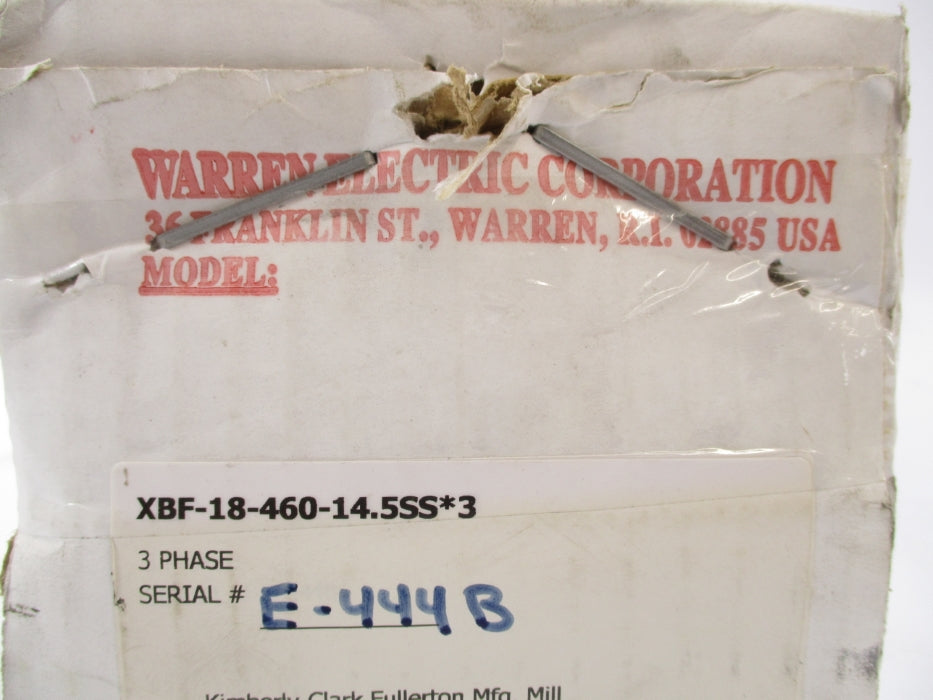 WARREN ELECTRIC XBF-18-460-14.5SS*3 NSFS