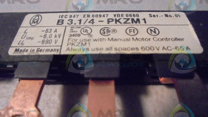 MOELLER B3.1/4-PKZM1 FOR USE WITH MANUAL CONTROLLER *USED*