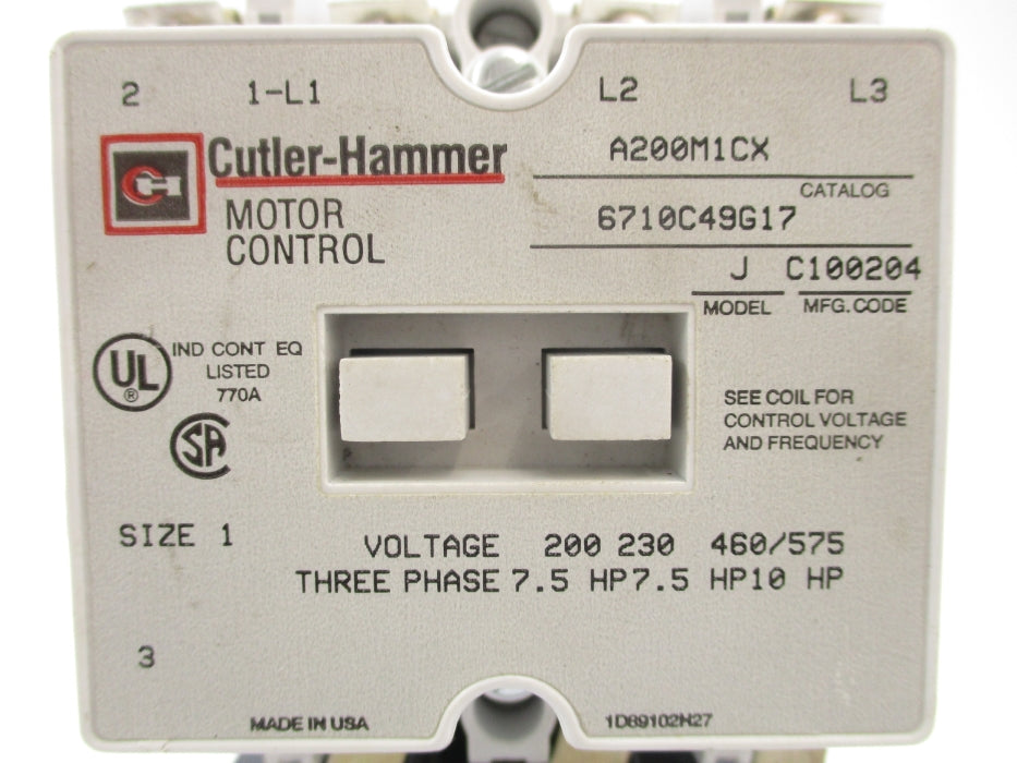 CUTLER HAMMER A200M1CX UNMP