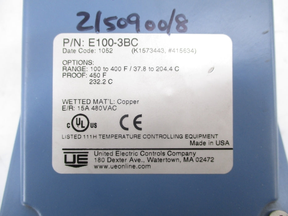 UNITED ELECTRIC E100-3BC 100-400F/37.8-204.4C NSNP
