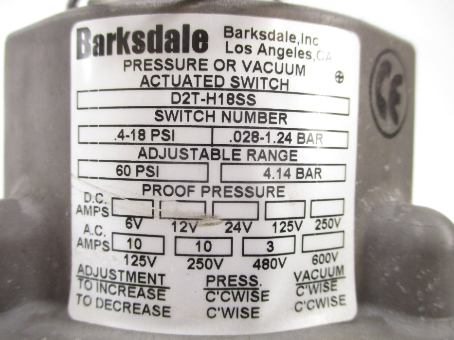 BARKSDALE D2T-H18SS .4-18PSI UNMP