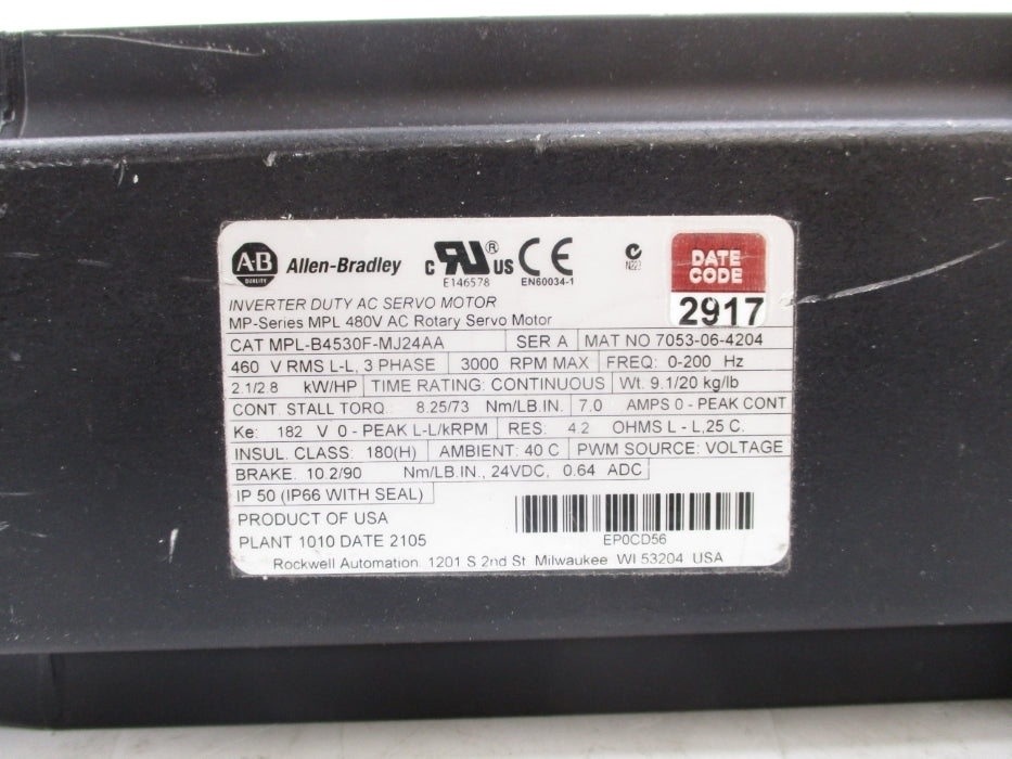 ALLEN BRADLEY MPL-B4530F-MJ24AA SER. A UNMP