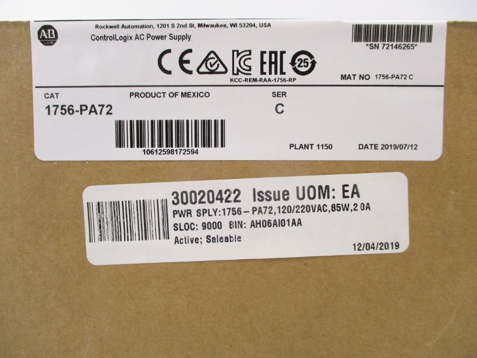 ALLEN BRADLEY 1756-PA72 SER. C DATE: 2019 NSFS