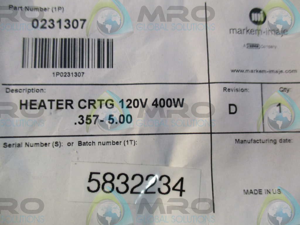 MARKEM-IMAJE 0231307 HEATER CRTG *NEW IN BAG*