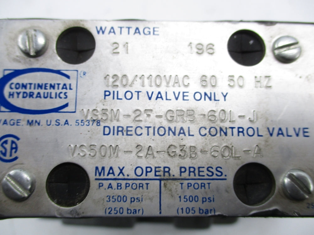 CONTINENTAL HYDRAULICS VS5M-2F-GRB-601-J 120V 3500PSI NSNP