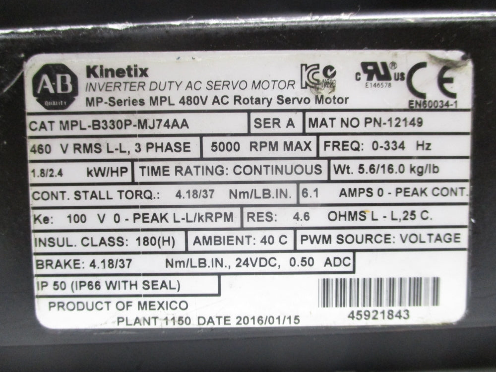 INDUSTRIAL SPARE PART MPL-B330P-MJ74AA SER. A NSNP
