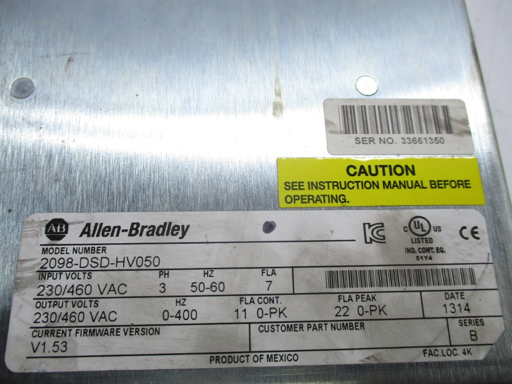 ALLEN BRADLEY 2098-DSD-HV050 SER. B F/W V1.53 NSNP