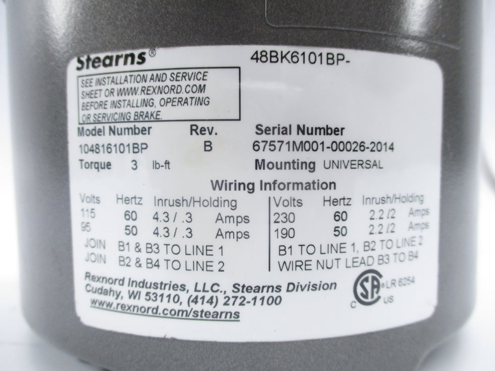 STEARNS 48BK6101BP 104816101BP NSNP