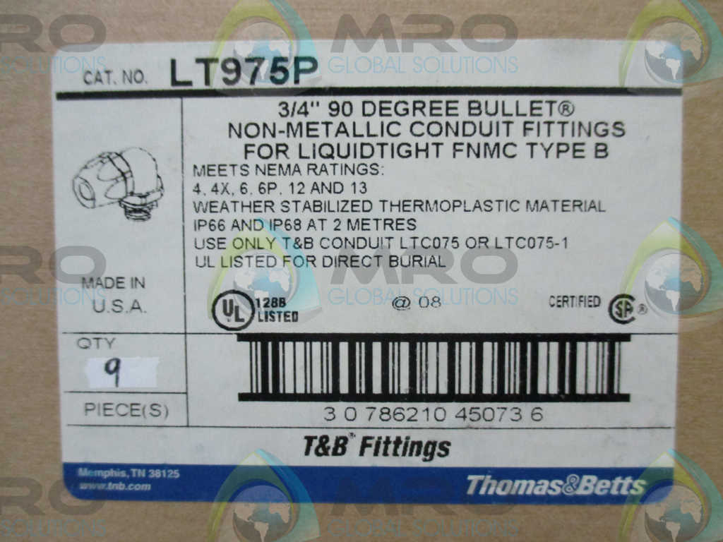 LOT OF 9 THOMAS & BETTS LT975P 3/4" 90 DEGREE BULLETIN NON-METALLIC CONDUCT FITTINGS *NEW IN BOX*