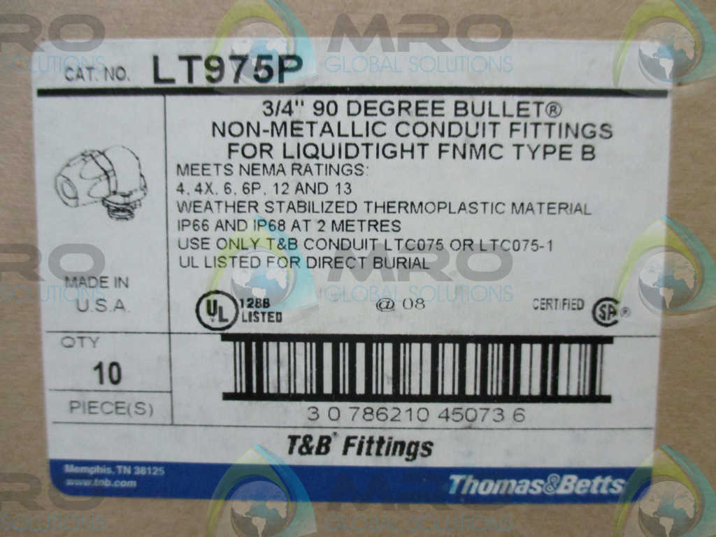 LOT OF 10 THOMAS & BETTS LT975P 3/4" 90 DEGREE BULLETIN NON-METALLIC CONDUCT FITTINGS *NEW IN BOX*