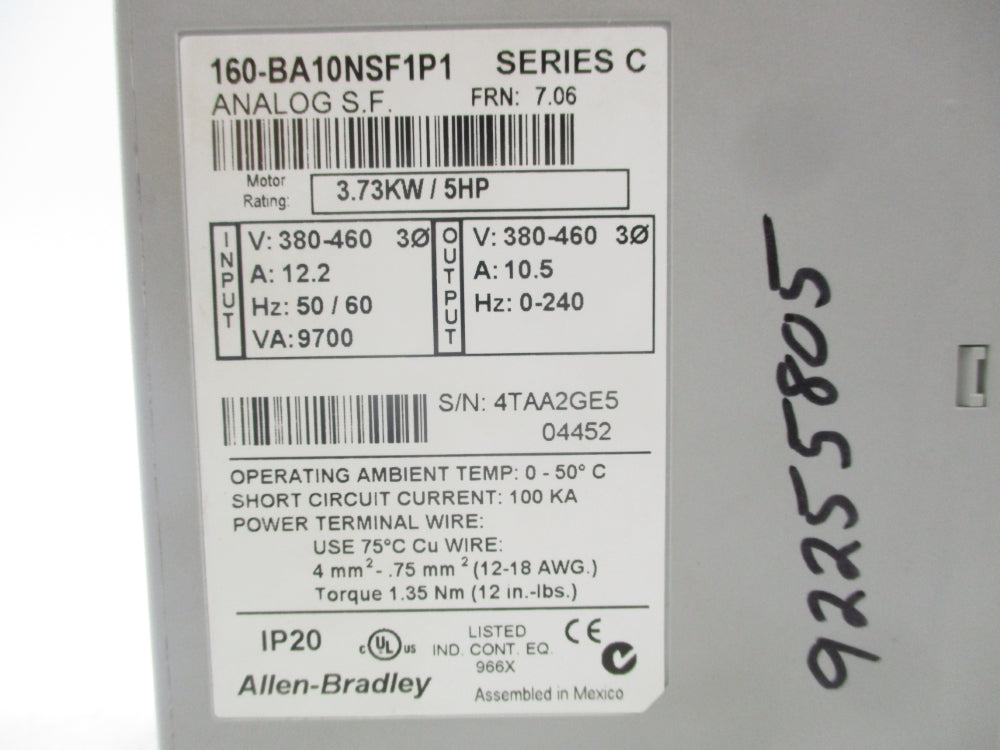 ALLEN BRADLEY 160-BA10NSF1P1 SER. C F/W 7.06 UNMP