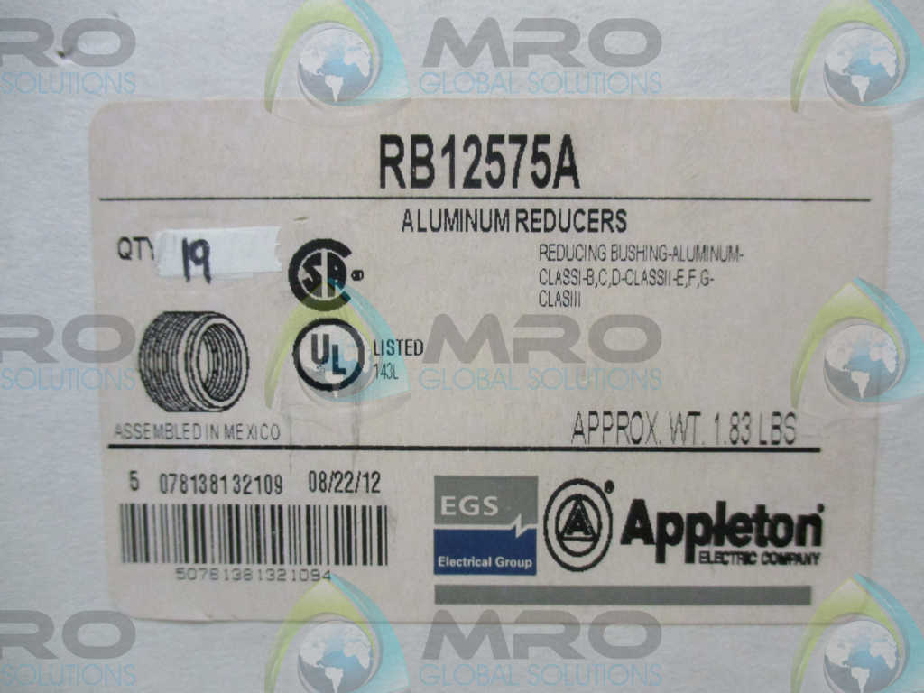 LOT OF 19 APPLETON ELECTRIC PRODUCTS RB12575A ALUMINUM REDUCERS *NEW IN BOX*