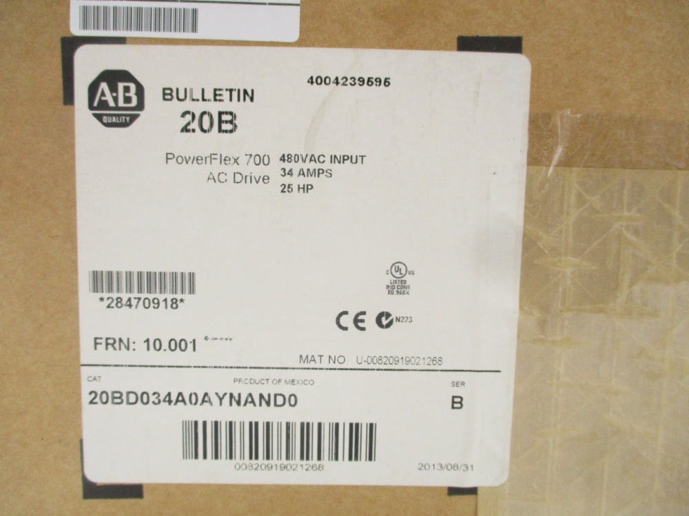 ALLEN BRADLEY 20BD034A0AYNAND0 SER. B F/W 1.001 DATE: 2013 NSFS
