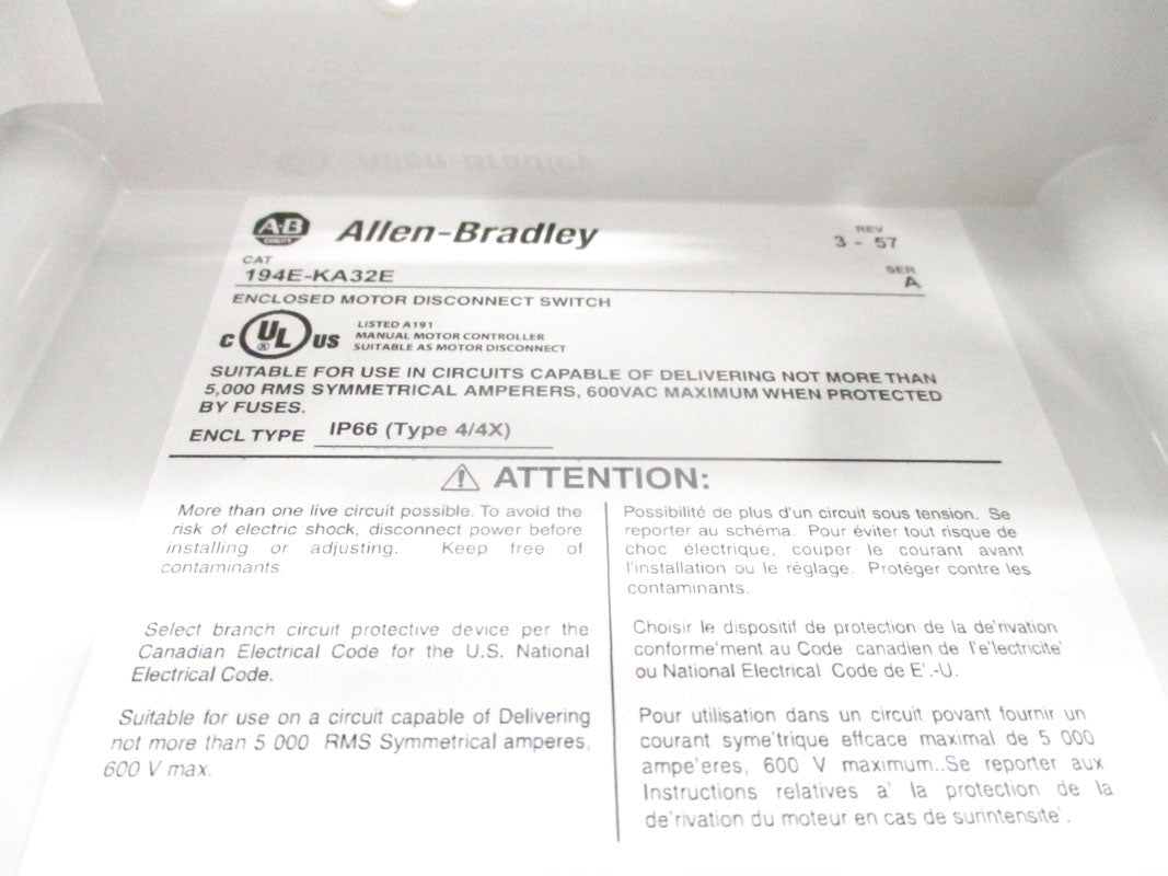 ALLEN BRADLEY 194E-KA32E SER. A (BR/WH) NSMP