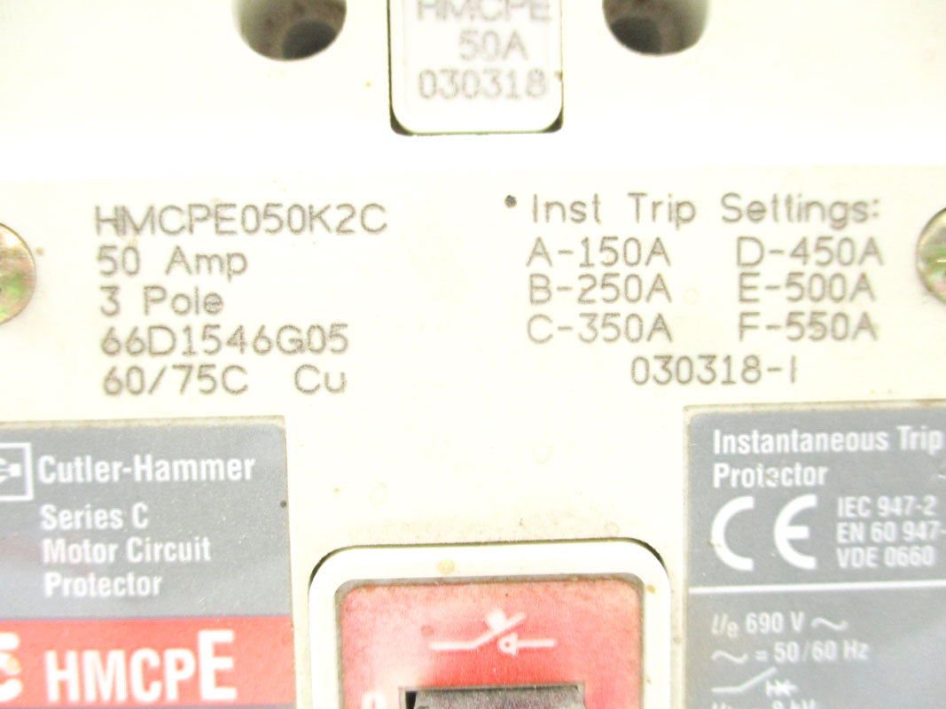 CUTLER HAMMER HMCPE050K2C 480VAC 50A SER. C UNMP