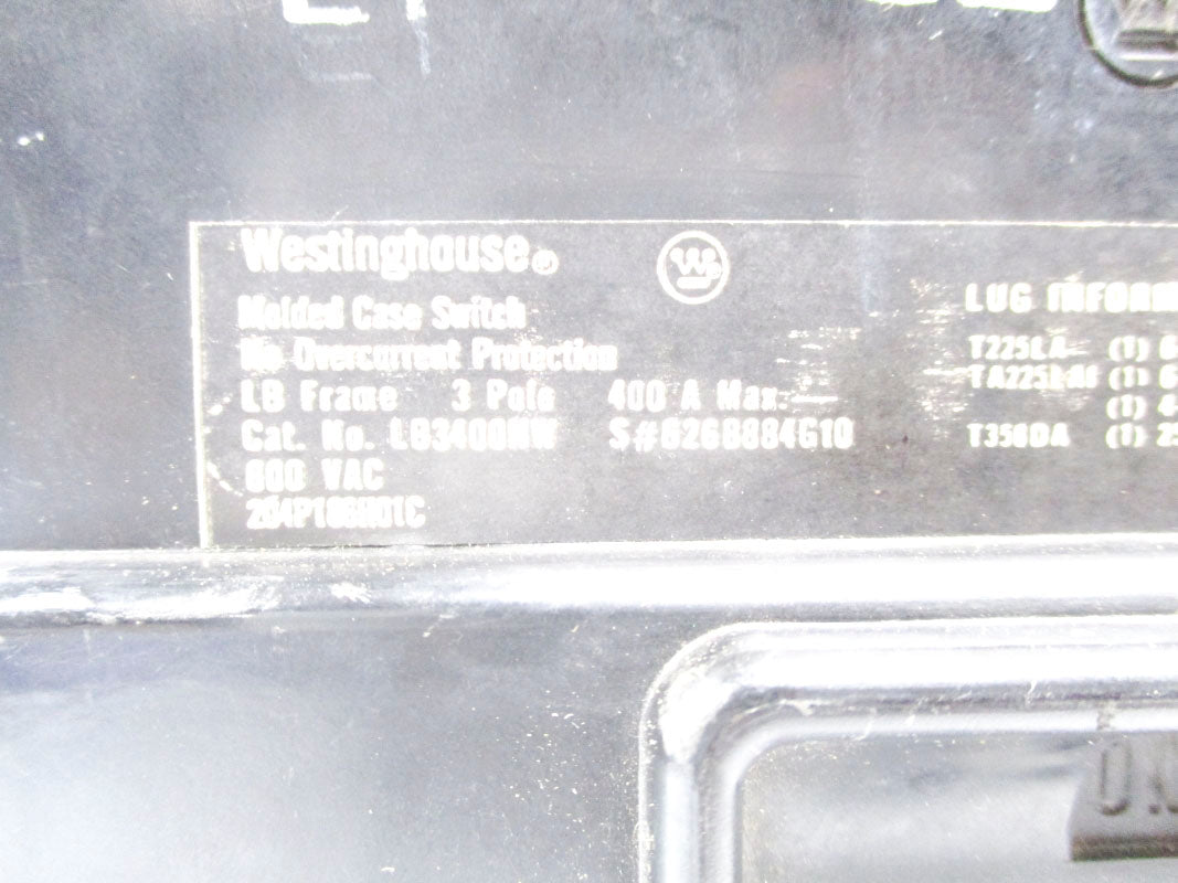 WESTINGHOUSE LB3400NW 400A 600VAC UNMP