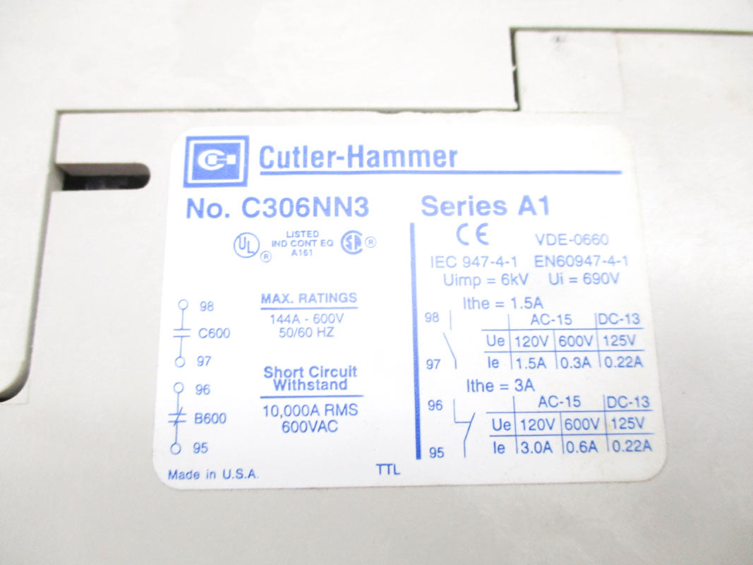 CUTLER HAMMER C306NN3 SER. A1 144A 600V UNMP