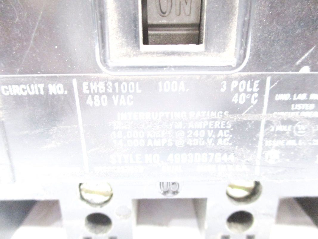 WESTINGHOUSE EHB3100L 100A 480V (AS PICTURED) UNMP