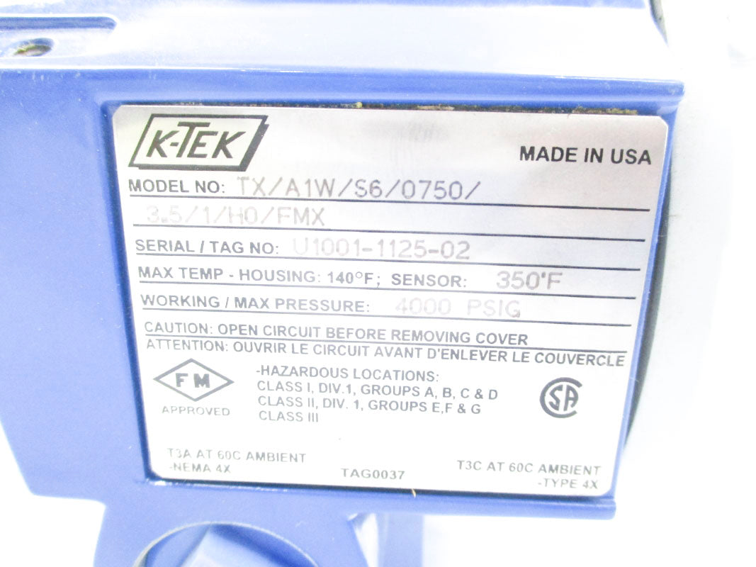 K-TEK TX/A1W/S6/0750/3.5/1/H0/FMX 4000PSI NSNP