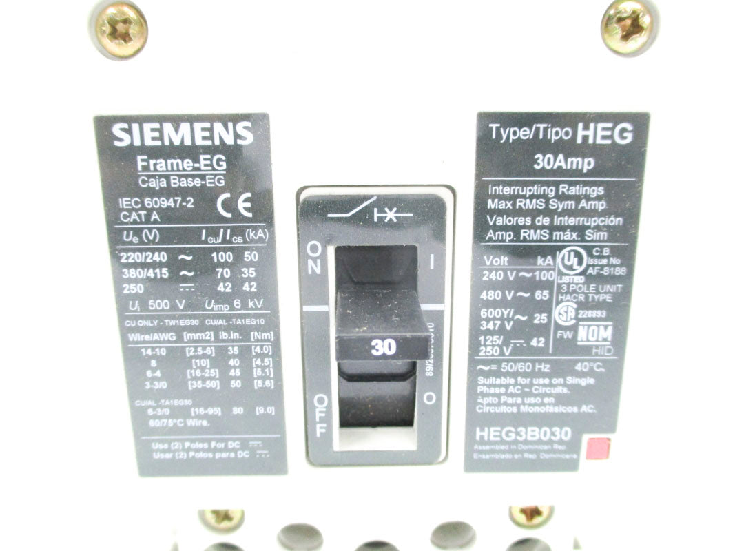 SIEMENS HEG3B030L 30A 480V NSMP
