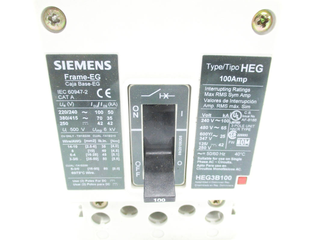 SIEMENS HEG3B100L 100A 480V NSMP