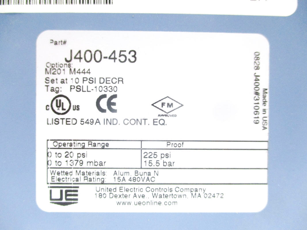 UNITED ELECTRIC J400-453 10PSI NSNP