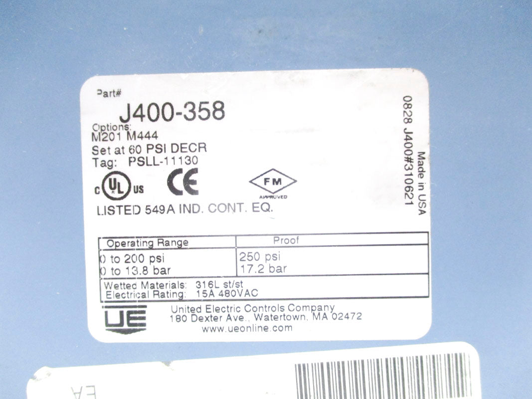 UNITED ELECTRIC J400-358 60PSI NSNP