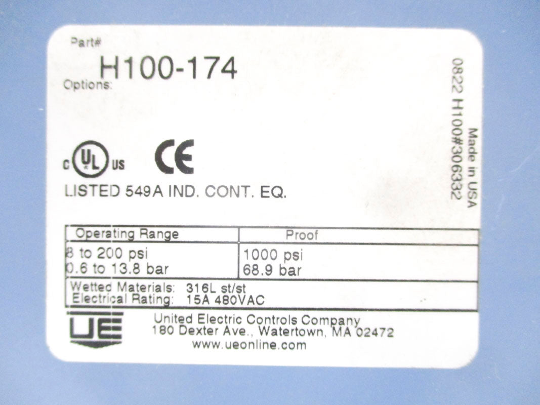 UNITED ELECTRIC H100-174 200PSI NSNP