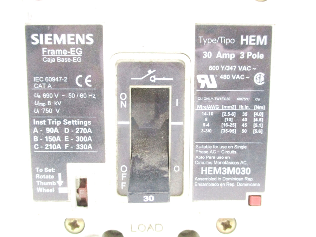 SIEMENS HEM3M030 30A 480V (AS PICTURED) NSNP