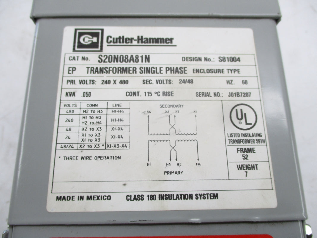 CUTLER HAMMER S20N08A81N .050KVA NSMP