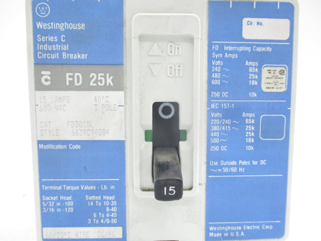 WESTINGHOUSE FD3015L 15A 600VAC NSNP