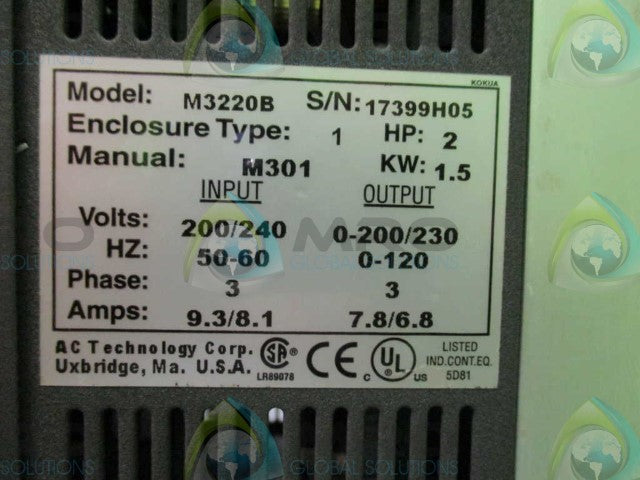 AC TECHNOLOGY CORPORATION M3220B DIGITAL ADJUSTABLE SPEEDMOTOR, MOTOR CONTROL *USED*