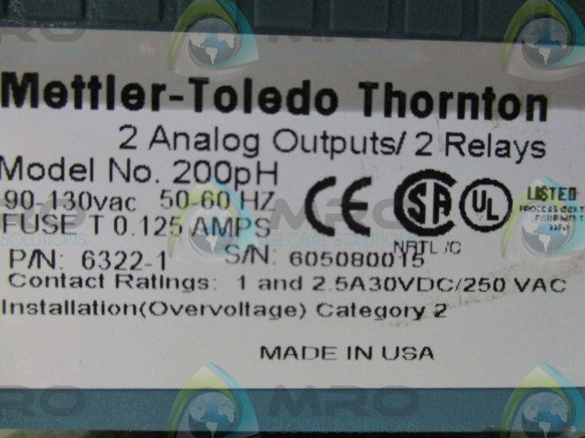 METTLER TOLEDO THORNTON 6322-1  200CR CONDUCTIVITY/RESISTIVITY *NEW NO BOX*